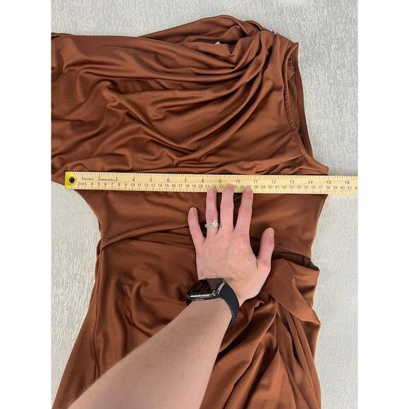 ASOS One Shoulder Draped Slinky Mini Dress in Chocolate size 2 NWT Love Island - Picture 11 of 14